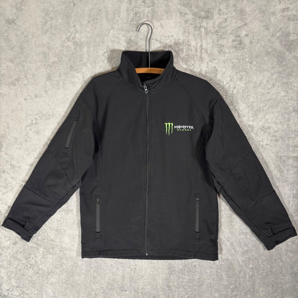 Monster Energy Mens Softshell Jacket Black Embroidered Full Zip Fleece Lined L
